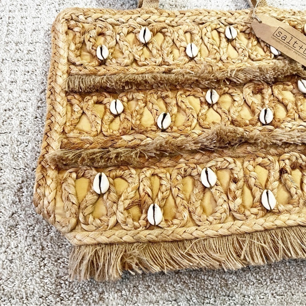 Salt + Umber Isla Jute Seashell Beach Straw Tote Bag Beachy Travel Summer NEW - Picture 2 of 9